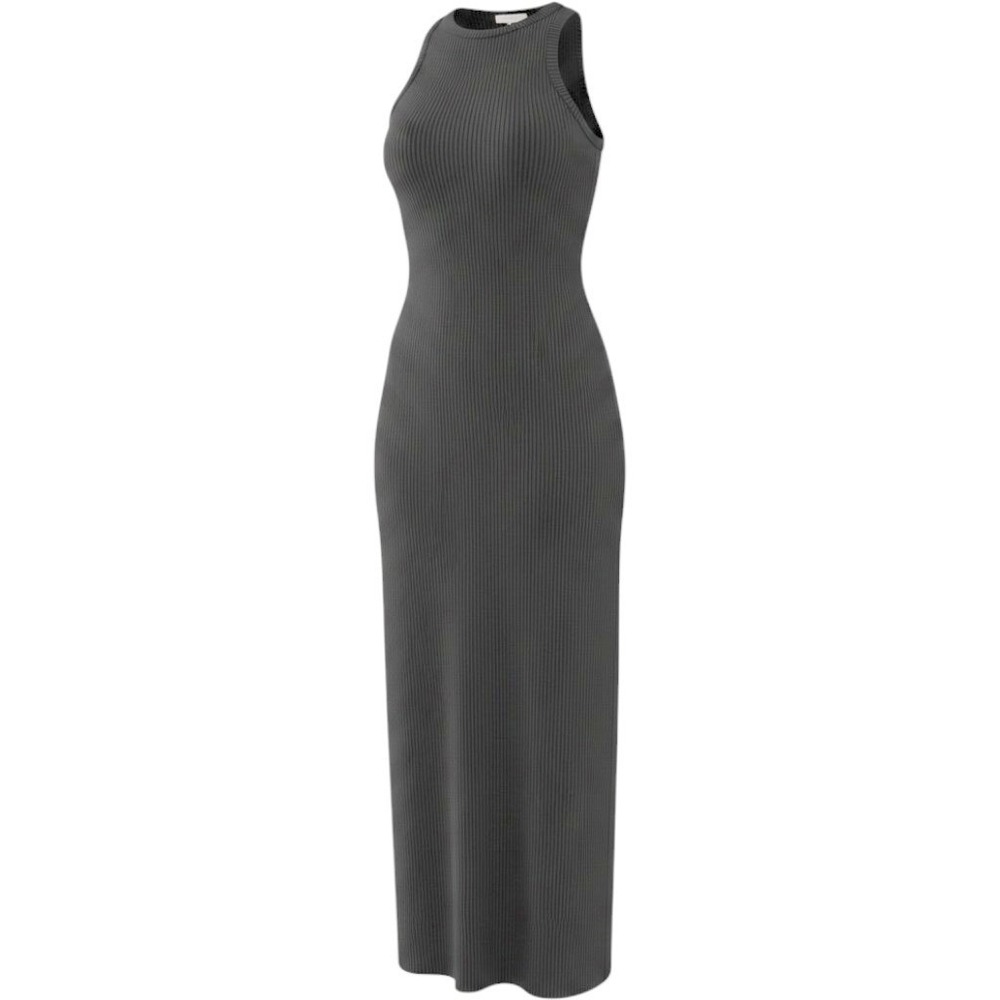Vince Black Ribbed Knit Dress Sleeveless High Neck Cotton Blend S‎ V040784541